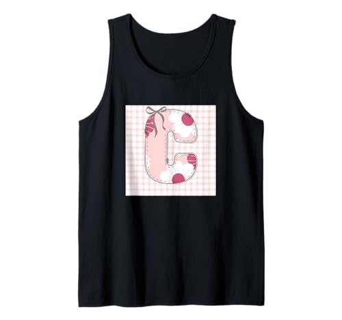 Damen-Anfangsbuchstabe "C", Patchwork, rosa Blumennähte Tank Top von LETTER FLOWER PATCH PATCHWORK GRAPHIC DESIGNS