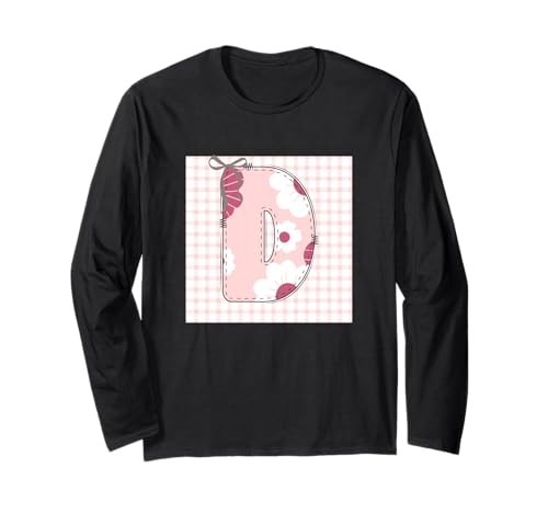 Damen-Anfangsbuchstabe 'D' Patchwork, rosa Blumennähte Langarmshirt von LETTER FLOWER PATCH PATCHWORK GRAPHIC DESIGNS