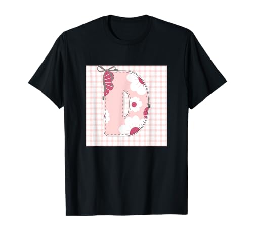 Damen-Anfangsbuchstabe 'D' Patchwork, rosa Blumennähte T-Shirt von LETTER FLOWER PATCH PATCHWORK GRAPHIC DESIGNS