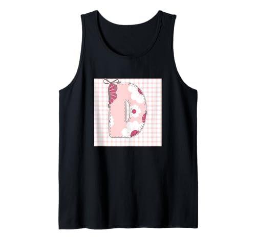Damen-Anfangsbuchstabe 'D' Patchwork, rosa Blumennähte Tank Top von LETTER FLOWER PATCH PATCHWORK GRAPHIC DESIGNS