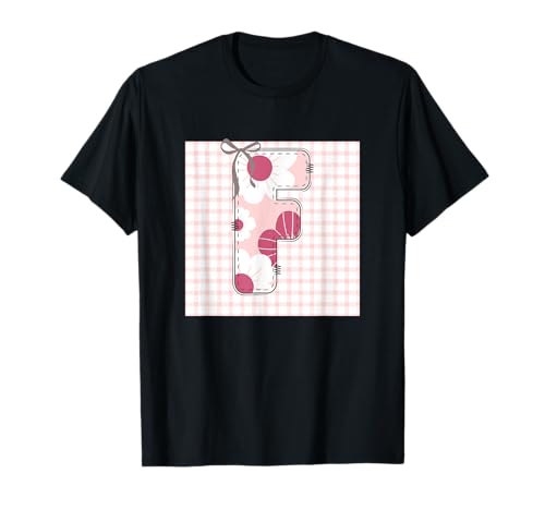 Damen-Anfangsbuchstabe "F", Patchwork, rosa Blumennähte T-Shirt von LETTER FLOWER PATCH PATCHWORK GRAPHIC DESIGNS