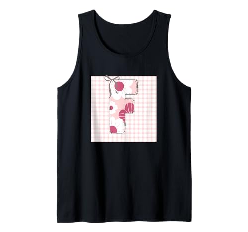 Damen-Anfangsbuchstabe "F", Patchwork, rosa Blumennähte Tank Top von LETTER FLOWER PATCH PATCHWORK GRAPHIC DESIGNS