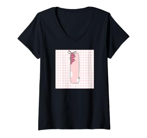Damen Anfangsbuchstabe "I" für Damen, Patchwork, rosa Blumennähte T-Shirt mit V-Ausschnitt von LETTER FLOWER PATCH PATCHWORK GRAPHIC DESIGNS