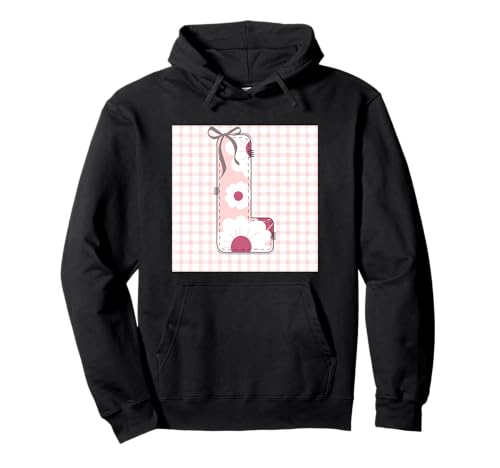 Damen-Anfangsbuchstabe L, Patchwork, rosa Blumennähte Pullover Hoodie von LETTER FLOWER PATCH PATCHWORK GRAPHIC DESIGNS