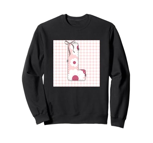 Damen-Anfangsbuchstabe L, Patchwork, rosa Blumennähte Sweatshirt von LETTER FLOWER PATCH PATCHWORK GRAPHIC DESIGNS