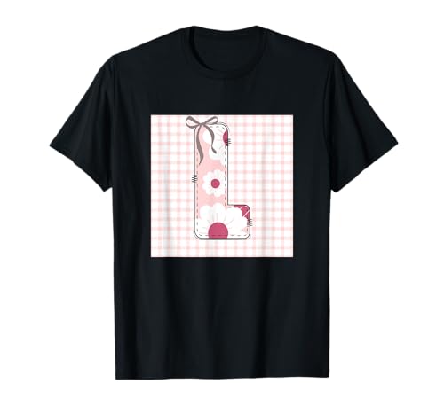 Damen-Anfangsbuchstabe L, Patchwork, rosa Blumennähte T-Shirt Damen-Anfangsbuchstabe L, Patchwork, rosa Blumennähte T-Shirt von LETTER FLOWER PATCH PATCHWORK GRAPHIC DESIGNS