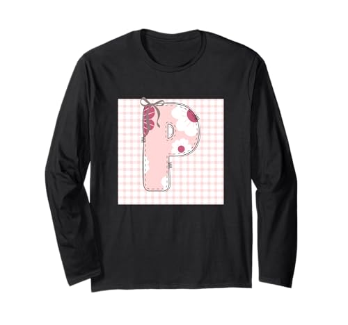 Damen Anfangsbuchstabe P Patchwork, rosa Blumennähte Langarmshirt von LETTER FLOWER PATCH PATCHWORK GRAPHIC DESIGNS