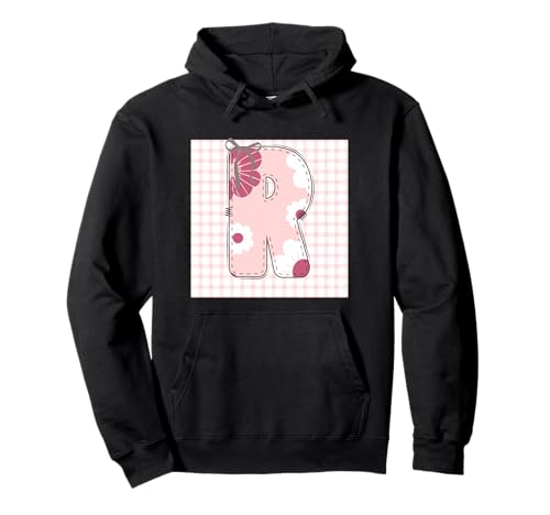 Damen-Anfangsbuchstabe R, Patchwork, rosa Blumennähte Pullover Hoodie von LETTER FLOWER PATCH PATCHWORK GRAPHIC DESIGNS