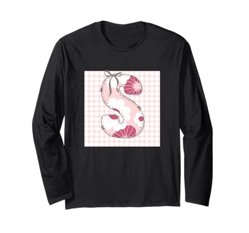 Damen Anfangsbuchstabe S Patchwork, rosa Blumennähte Langarmshirt von LETTER FLOWER PATCH PATCHWORK GRAPHIC DESIGNS