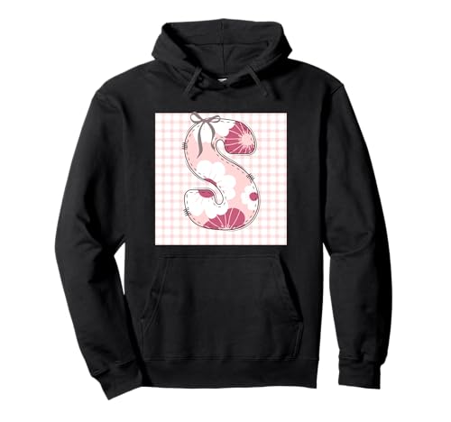 Damen Anfangsbuchstabe S Patchwork, rosa Blumennähte Pullover Hoodie von LETTER FLOWER PATCH PATCHWORK GRAPHIC DESIGNS