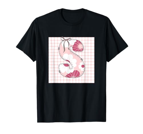 Damen Anfangsbuchstabe S Patchwork, rosa Blumennähte T-Shirt Damen Anfangsbuchstabe S Patchwork, rosa Blumennähte T-Shirt von LETTER FLOWER PATCH PATCHWORK GRAPHIC DESIGNS