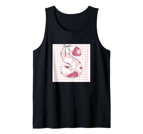 Damen Anfangsbuchstabe S Patchwork, rosa Blumennähte Tank Top von LETTER FLOWER PATCH PATCHWORK GRAPHIC DESIGNS