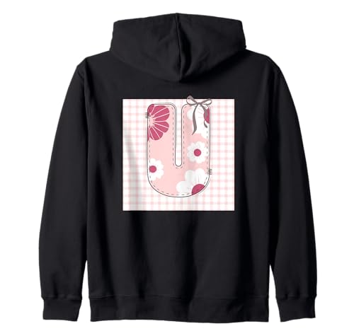 Damen-Anfangsbuchstabe U, Patchwork, rosa Blumennähte Kapuzenjacke Damen-Anfangsbuchstabe U, Patchwork, rosa Blumennähte Kapuzenjacke von LETTER FLOWER PATCH PATCHWORK GRAPHIC DESIGNS