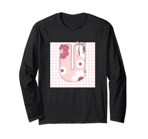 Damen-Anfangsbuchstabe U, Patchwork, rosa Blumennähte Langarmshirt Damen-Anfangsbuchstabe U, Patchwork, rosa Blumennähte Langarmshirt von LETTER FLOWER PATCH PATCHWORK GRAPHIC DESIGNS