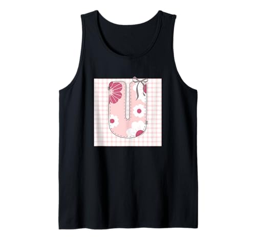 Damen-Anfangsbuchstabe U, Patchwork, rosa Blumennähte Tank Top von LETTER FLOWER PATCH PATCHWORK GRAPHIC DESIGNS