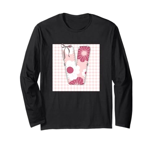 Damen-Anfangsbuchstabe V, Patchwork, rosa Blumennähte Langarmshirt Damen-Anfangsbuchstabe V, Patchwork, rosa Blumennähte Langarmshirt von LETTER FLOWER PATCH PATCHWORK GRAPHIC DESIGNS