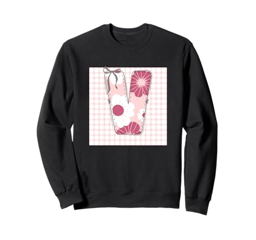 Damen-Anfangsbuchstabe V, Patchwork, rosa Blumennähte Sweatshirt Damen-Anfangsbuchstabe V, Patchwork, rosa Blumennähte Sweatshirt von LETTER FLOWER PATCH PATCHWORK GRAPHIC DESIGNS