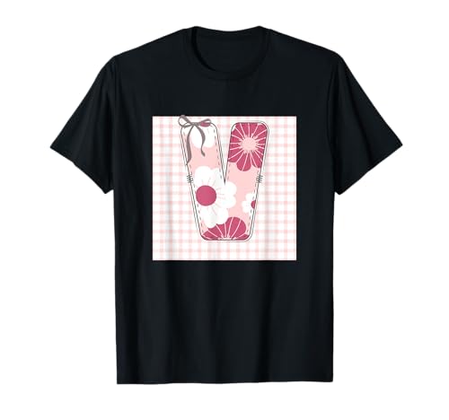 Damen-Anfangsbuchstabe V, Patchwork, rosa Blumennähte T-Shirt Damen-Anfangsbuchstabe V, Patchwork, rosa Blumennähte T-Shirt von LETTER FLOWER PATCH PATCHWORK GRAPHIC DESIGNS