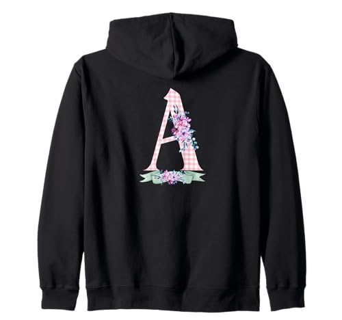 Anfangsbuchstabe A für Damen und Mädchen, rosa Gingham-Blumenband Kapuzenjacke Anfangsbuchstabe A für Damen und Mädchen, rosa Gingham-Blumenband Kapuzenjacke von LETTER FLOWER PINK GINGHAM GREEN RIBBON GRAPHICS