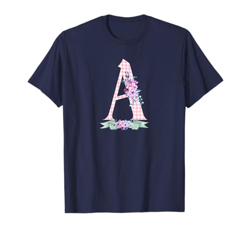 Anfangsbuchstabe A für Damen und Mädchen, rosa Gingham-Blumenband T-Shirt Anfangsbuchstabe A für Damen und Mädchen, rosa Gingham-Blumenband T-Shirt von LETTER FLOWER PINK GINGHAM GREEN RIBBON GRAPHICS