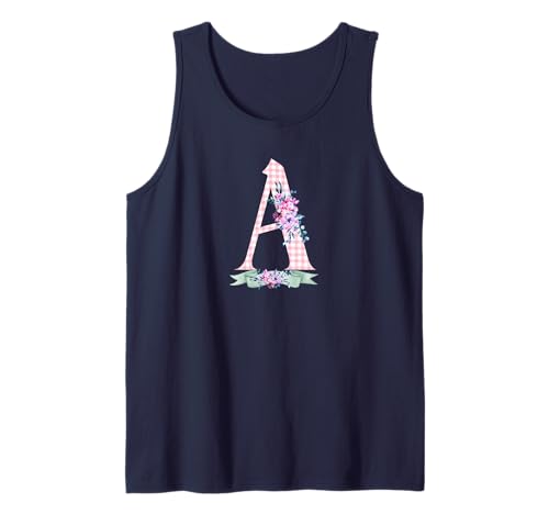 Anfangsbuchstabe A für Damen und Mädchen, rosa Gingham-Blumenband Tank Top Anfangsbuchstabe A für Damen und Mädchen, rosa Gingham-Blumenband Tank Top von LETTER FLOWER PINK GINGHAM GREEN RIBBON GRAPHICS