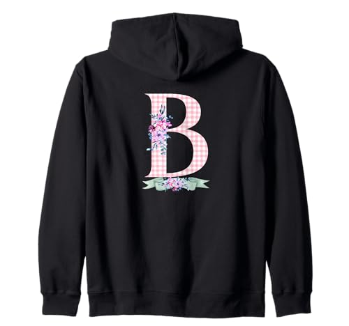 Anfangsbuchstabe B für Damen und Herren, rosa Gingham-Blumenband Kapuzenjacke Anfangsbuchstabe B für Damen und Herren, rosa Gingham-Blumenband Kapuzenjacke von LETTER FLOWER PINK GINGHAM GREEN RIBBON GRAPHICS