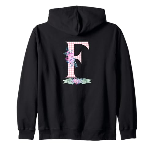 Anfangsbuchstabe F für Damen und Herren, mit pinkem Gingham-Blumenband Kapuzenjacke Anfangsbuchstabe F für Damen und Herren, mit pinkem Gingham-Blumenband Kapuzenjacke von LETTER FLOWER PINK GINGHAM GREEN RIBBON GRAPHICS