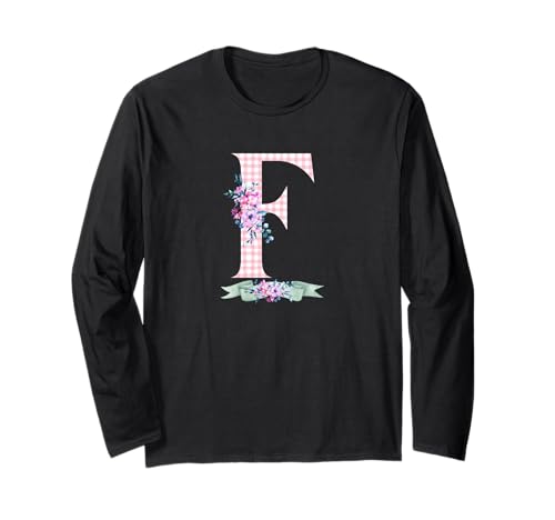 Anfangsbuchstabe F für Damen und Herren, mit pinkem Gingham-Blumenband Langarmshirt Anfangsbuchstabe F für Damen und Herren, mit pinkem Gingham-Blumenband Langarmshirt von LETTER FLOWER PINK GINGHAM GREEN RIBBON GRAPHICS