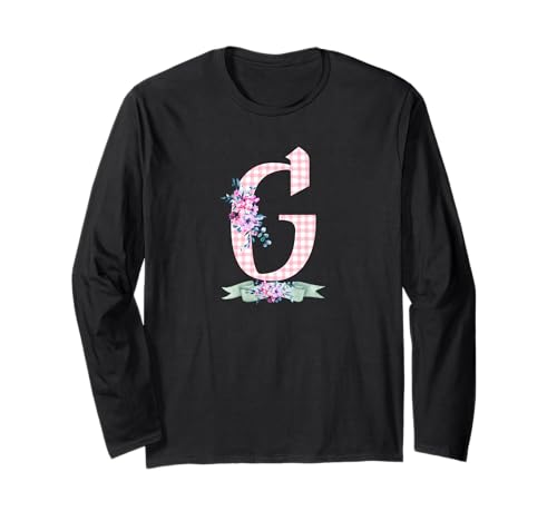Anfangsbuchstabe G für Damen und Herren, rosa Gingham-Blumenband Langarmshirt Anfangsbuchstabe G für Damen und Herren, rosa Gingham-Blumenband Langarmshirt von LETTER FLOWER PINK GINGHAM GREEN RIBBON GRAPHICS