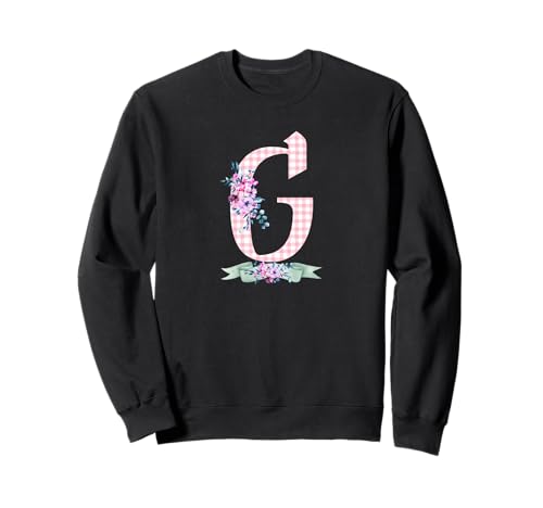 Anfangsbuchstabe G für Damen und Herren, rosa Gingham-Blumenband Sweatshirt Anfangsbuchstabe G für Damen und Herren, rosa Gingham-Blumenband Sweatshirt von LETTER FLOWER PINK GINGHAM GREEN RIBBON GRAPHICS