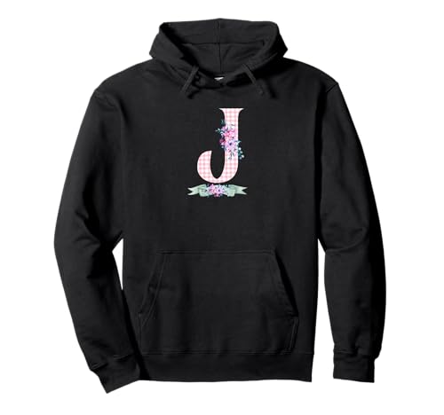 Anfangsbuchstabe J für Damen und Mädchen, rosa Gingham-Blumenband Pullover Hoodie Anfangsbuchstabe J für Damen und Mädchen, rosa Gingham-Blumenband Pullover Hoodie von LETTER FLOWER PINK GINGHAM GREEN RIBBON GRAPHICS