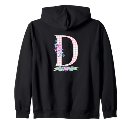 D' Anfangsbuchstabe für Damen und Mädchen, rosa Gingham-Blumenband Kapuzenjacke D' Anfangsbuchstabe für Damen und Mädchen, rosa Gingham-Blumenband Kapuzenjacke von LETTER FLOWER PINK GINGHAM GREEN RIBBON GRAPHICS