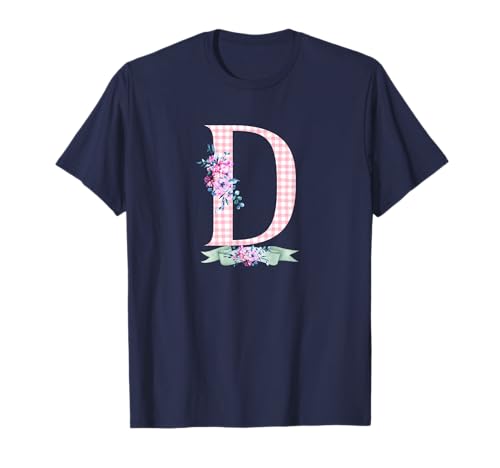 D' Anfangsbuchstabe für Damen und Mädchen, rosa Gingham-Blumenband T-Shirt D' Anfangsbuchstabe für Damen und Mädchen, rosa Gingham-Blumenband T-Shirt von LETTER FLOWER PINK GINGHAM GREEN RIBBON GRAPHICS