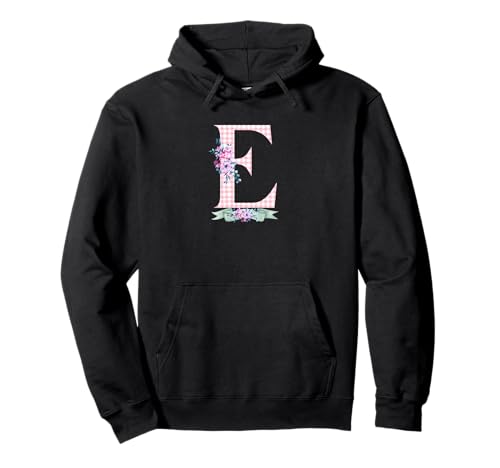 Damen E Initialbuchstabe und rosa Gingham-Blumenband Pullover Hoodie Damen E Initialbuchstabe und rosa Gingham-Blumenband Pullover Hoodie von LETTER FLOWER PINK GINGHAM GREEN RIBBON GRAPHICS