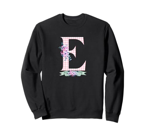 Damen E Initialbuchstabe und rosa Gingham-Blumenband Sweatshirt Damen E Initialbuchstabe und rosa Gingham-Blumenband Sweatshirt von LETTER FLOWER PINK GINGHAM GREEN RIBBON GRAPHICS