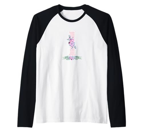 Damen IH' Initialbuchstabe und rosa Gingham-Blumenband Raglan Damen IH' Initialbuchstabe und rosa Gingham-Blumenband Raglan von LETTER FLOWER PINK GINGHAM GREEN RIBBON GRAPHICS