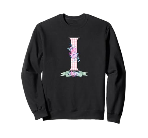 Damen IH' Initialbuchstabe und rosa Gingham-Blumenband Sweatshirt Damen IH' Initialbuchstabe und rosa Gingham-Blumenband Sweatshirt von LETTER FLOWER PINK GINGHAM GREEN RIBBON GRAPHICS