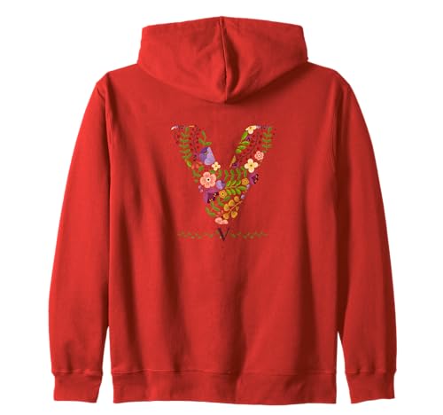 Damen-Buchstabe "V", Aquarell, Blumen-Motiv Kapuzenjacke Damen-Buchstabe "V", Aquarell, Blumen-Motiv Kapuzenjacke von LETTER GARDEN BOTANICAL WATERCOLOR GRAPHIC DESIGNS