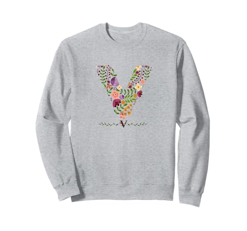 Damen-Buchstabe "V", Aquarell, Blumen-Motiv Sweatshirt Damen-Buchstabe "V", Aquarell, Blumen-Motiv Sweatshirt von LETTER GARDEN BOTANICAL WATERCOLOR GRAPHIC DESIGNS
