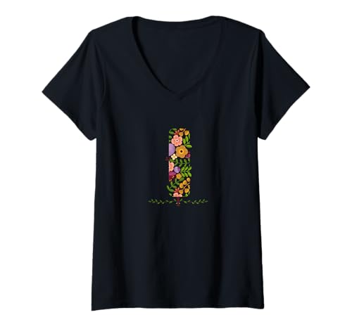 Damen Damen-Buchstabe mit Blumenmotiv, Aquarell, botanischer Blumen-Buchstabe T-Shirt mit V-Ausschnitt Damen Damen-Buchstabe mit Blumenmotiv, Aquarell, botanischer Blumen-Buchstabe T-Shirt mit V-Ausschnitt von LETTER GARDEN BOTANICAL WATERCOLOR GRAPHIC DESIGNS