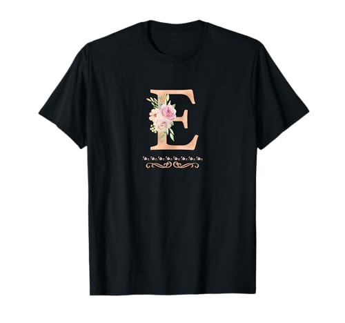 Damen-Buchstabe "E", Initial, Aquarell, Altrosa Rose T-Shirt Damen-Buchstabe "E", Initial, Aquarell, Altrosa Rose T-Shirt von LETTER GARDEN ROSES WATERCOLOR GRAPHIC DESIGNS