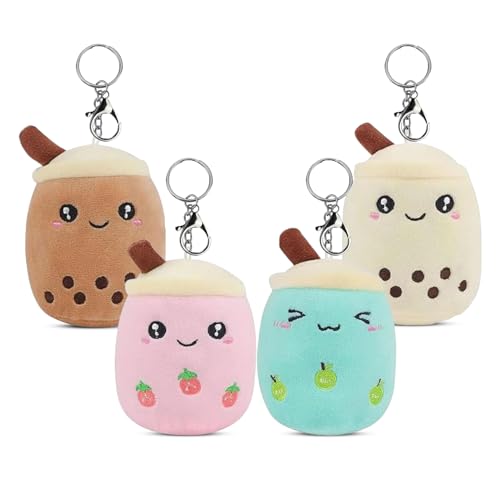 LETTERASHQP 4 Stück Bubble Tea Kuscheltier Schlüsselanhänger,Bubble Tea Plüschtier, Kleine Bubble Tea Kuscheltier für Kinders Geburtstag Gastgeschenke von LETTERASHQP