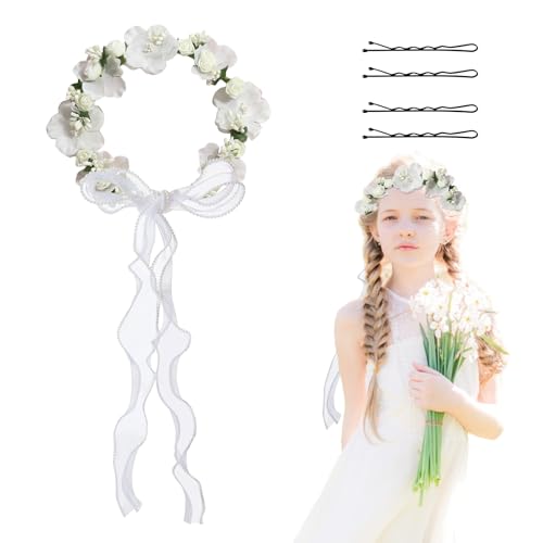 LETTERASHQP Blumenkranz Haare Haarkranz Blumen Haarreif Haarschmuck Kommunion Mädchen Haarkranz Kommunion Blumenkrone Kopfschmuck Kommunion Blumenkranz Kopfschmuck Haarreif Blumen Haarreifen Mädchen von LETTERASHQP