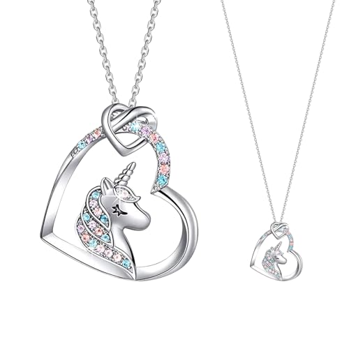 LETTERASHQP Einhorn Geschenke für Mädchen Einhorn Kette Mädchen Schmuck Mädchen Schmuck Einhorn Kette Schutzengel Kinderschmuck Kinderkette Einschulung Einhorn Schmuckset Mädchen von LETTERASHQP