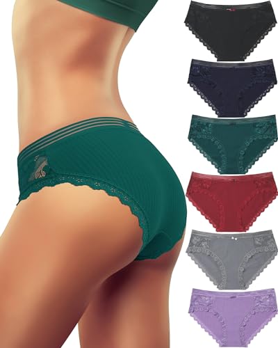 LEVAO Damenunterwäsche, Baumwolle, Bikini-Höschen, Spitze, atmungsaktiv, Hipster-Slip, Stretch, volle Slips, Multipacks, S-XL, 6er-Pack, mehrfarbig, L von LEVAO