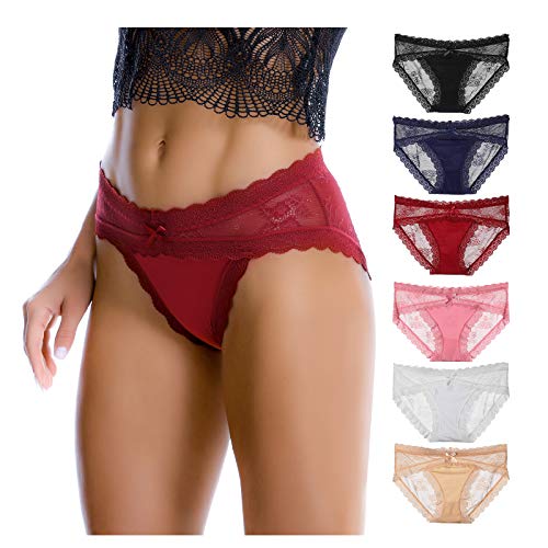 LEVAO Frauen Spitze Unterwäsche Sexy Atmungsaktiv Hipster Höschen Stretch Nahtlose Bikini Slips Multipack, Mehrfarbig, XL von LEVAO