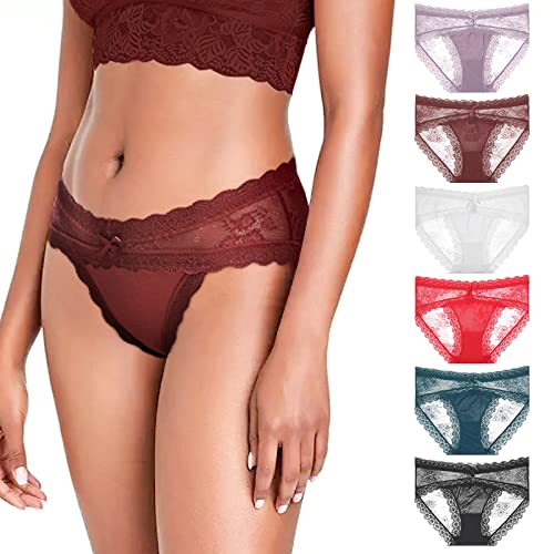 LEVAO Frauen Spitze Unterwäsche Sexy Atmungsaktiv Hipster Höschen Stretch Nahtlose Bikini Slips Multipack, Schwarz/Rostrot/Bohnenpaste Lila/Dunkelgrün/Hellrot/Weiß, M von LEVAO