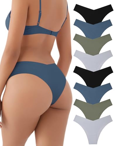 LEVAO Nahtlose Unterwäsche für Frauen Sexy No Show Bikini Höschen Unsichtbare Slips V-förmige Hipster Cheeky Unterwäsche S-XL, 8er-Pack, mehrfarbig, XL von LEVAO