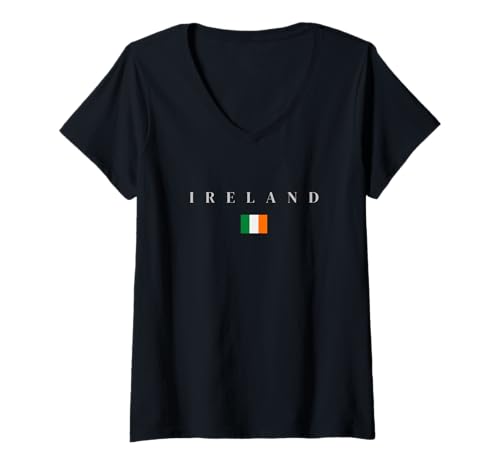 Damen Irland Irisch IRELAND T-Shirt mit V-Ausschnitt Damen Irland Irisch IRELAND T-Shirt mit V-Ausschnitt von LEVART Nation Flag Souvenir TRAVEL Minimal Design