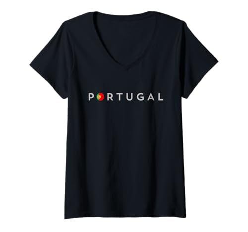 Damen PORTUGAL T-Shirt mit V-Ausschnitt Damen PORTUGAL T-Shirt mit V-Ausschnitt von LEVART Nation Flag Souvenir TRAVEL Minimal Design